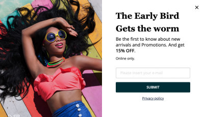 Example of a pop-up form with a discount on the first purchase.
