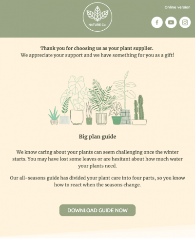 After ordering new plants, the customer will receive an email full of helpful information and care tips.